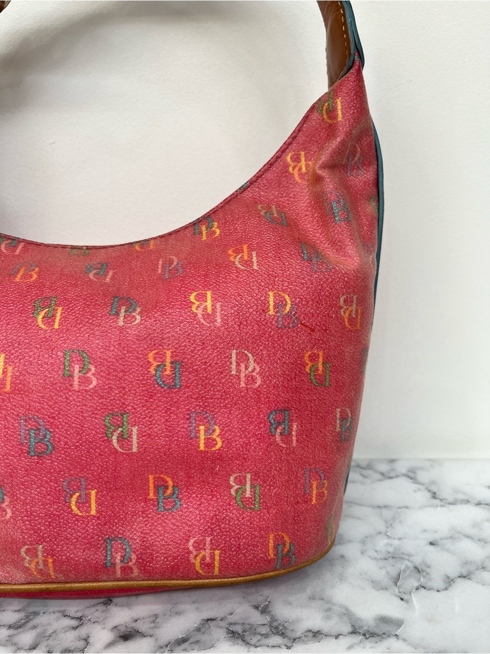 Dooney & Bourke Vintage Pink Multicolor Rainbow Logo Hobo Shoulder Bag Y2K - Picture 5 of 16